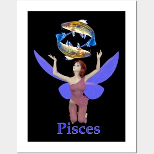 Pisces fairy girl gazing at spinning twin fish Posters and Art